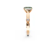 Solitaire Engagement Ring Setting for Fancy Green Radiant Cut Center with Carved Leaf Shoulders and Prong Head in Rose Gold