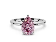 Hidden Halo Engagement Ring Setting for Fancy Pink Pear-Shaped Center with Thin Round-Wire Band and Prong Head in Platinum