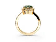 Halo Engagement Ring Setting for Fancy Green Heart-Shaped Center with Inner Milgrain Border and Prong Head in Yellow Gold