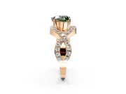 Halo Engagement Ring Setting for Fancy Green Heart-Shaped Center with Pave Infinity Twist Band and Prong Head in Rose Gold