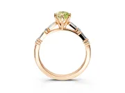 Baguette Engagement Ring Setting for Fancy Yellow Pear-Shaped Center with Alternating Bar-Set Band and Prong Head in Rose Gold