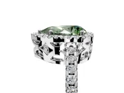 Accent Halo Engagement Ring Setting for Fancy Green Pear-Shaped Center with Full-Length Pave Band and Prong Head in Sterling Silver