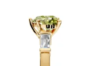 3 Stone Engagement Ring Setting for Fancy Yellow Heart-Shaped Center with Channel Baguette Accents and Prong Head in Yellow Gold