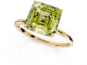 Solitaire Engagement Ring Setting for Fancy Yellow Asscher Cut Center with Straight Thin Band and Prong Head in Yellow Gold
