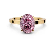 Hidden Halo Engagement Ring Setting for Fancy Pink Oval Center with Wide Flat Plain Band and Prong Head in Yellow Gold