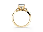 3 Stone Engagement Ring Setting for Asscher Cut Center with Round Cut Side Accents and Prong Head in Yellow Gold