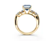 5 Stone Engagement Ring Setting for Fancy Blue Asscher Cut Center with Graduated Accents and Prong Head in Yellow Gold
