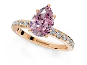 Solitaire Engagement Ring Setting for Fancy Pink Pear-Shaped Center with Round Cut Pave Band and Prong Head in Rose Gold