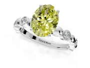 Solitaire Engagement Ring Setting for Fancy Yellow Oval Center with Beaded Bezel Station Band and Prong Head in Platinum