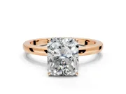 Solitaire Engagement Ring Setting for Radiant Cut Center with Fine Wire Band and Prong Head in Rose Gold