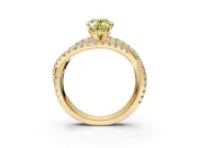 Solitaire Engagement Ring Setting for Fancy Yellow Oval Center with Woven 3-Strand Pave Band and Prong Head in Yellow Gold