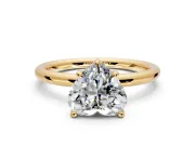 Hidden Halo Engagement Ring Setting for Heart-Shaped Center with Thin Rounded Band and Prong Head in Yellow Gold