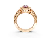 Milgrain Halo Engagement Ring Setting for Fancy Pink Emerald Cut Center with Pave Band and Prong Head in Rose Gold
