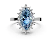 Starburst Halo Engagement Ring Setting for Fancy Blue Marquise Center with Flat Cathedral Band and Prong Head in Sterling Silver