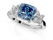 Floral Engagement Ring Setting for Fancy Blue Cushion Cut Center with Marquise Cluster Shoulders and Prong Head in Sterling Silver