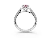 Solitaire Engagement Ring Setting for Fancy Pink Oval Center with Multi-Row Accents and Prong Head in Sterling Silver