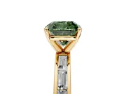 Solitaire Engagement Ring Setting for Fancy Green Cushion Cut Center with Channel Baguette Band and Prong Head in Yellow Gold