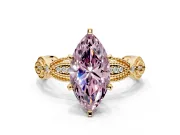 Solitaire Engagement Ring Setting for Fancy Pink Marquise Center with Marquise Panel Band and Prong Head in Yellow Gold