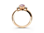 3 Stone Engagement Ring Setting for Fancy Pink Pear-Shaped Center with Wide Plain Band and Prong Head in Rose Gold