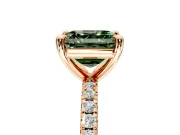 Solitaire Engagement Ring Setting for Fancy Green Asscher Cut Center with Fine Pave Narrow Band and Prong Head in Rose Gold