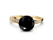 Side Accent Engagement Ring Setting for Fancy Black Round Cut Center with Accent Shoulders and Prong Head in Yellow Gold