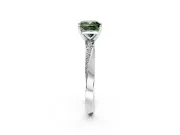 Side Accent Engagement Ring Setting for Fancy Green Cushion Cut Center with Accent Shoulders and Prong Head in Sterling Silver