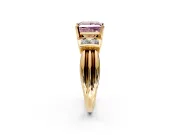 Solitaire Engagement Ring Setting for Fancy Pink Princess Cut Center with Grooved Bar Accent Band and Prong Head in Yellow Gold