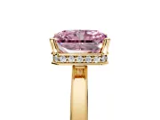 Hidden Halo Engagement Ring Setting for Fancy Pink Radiant Cut Center with Wide Flat Plain Band and Prong Head in Yellow Gold
