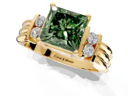 Solitaire Engagement Ring Setting for Fancy Green Princess Cut Center with Grooved Bar Accent Band and Prong Head in Yellow Gold