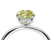Hidden Halo Engagement Ring Setting for Fancy Yellow Cushion Cut Center with Thin Rounded Band and Prong Head in Platinum