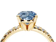 Solitaire Engagement Ring Setting for Fancy Blue Cushion Cut Center with Large Accents and Prong Head in Yellow Gold