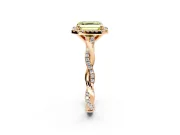 Halo Engagement Ring Setting for Fancy Yellow Asscher Cut Center with Pave and Plain Twist Band and Prong Head in Rose Gold