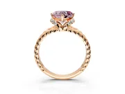 Halo Engagement Ring Setting for Fancy Pink Heart-Shaped Center with Rope Twist Split Shank and Prong Head in Rose Gold