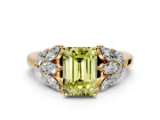 Leaf Cluster Engagement Ring Setting for Fancy Yellow Emerald Cut Center with Marquise Accents and Prong Head in Yellow Gold
