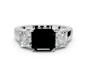 3 Stone Engagement Ring Setting for Fancy Black Asscher Cut Center with Raised Basket Heads and Prong Head in Platinum