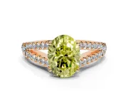 Solitaire Engagement Ring Setting for Fancy Yellow Oval Center with Pave Split Shank and Prong Head in Rose Gold