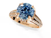 Solitaire Engagement Ring Setting for Fancy Blue Round Cut Center with Accented Split Shank and Prong Head in Rose Gold