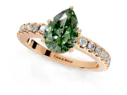 Solitaire Engagement Ring Setting for Fancy Green Pear-Shaped Center with Single Row Accent Band and Prong Head in Rose Gold