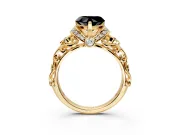 Solitaire Engagement Ring Setting for Fancy Black Heart-Shaped Center with Filigree Band and Prong Head in Yellow Gold