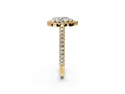 Pave Halo Engagement Ring Setting for Pear-Shaped Center with Single Row Pave Band and Prong Head in Yellow Gold