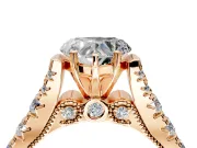 Solitaire Engagement Ring Setting for Heart-Shaped Center with Pave Cathedral Shoulders and Prong Head in Rose Gold