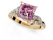 Solitaire Engagement Ring Setting for Fancy Pink Princess Cut Center with Marquise Accent Twist Band and Prong Head in Yellow Gold