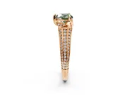 Solitaire Engagement Ring Setting for Fancy Green Heart-Shaped Center with Accented Split Shank and Prong Head in Rose Gold