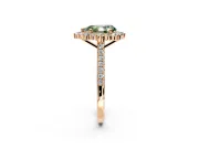 Halo Engagement Ring Setting for Fancy Green Pear-Shaped Center with Single-Row Pave, Open Basket and Prong Head in Rose Gold