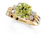 Solitaire Engagement Ring Setting for Fancy Yellow Round Cut Center with Grooved Bar Accent Band and Prong Head in Yellow Gold
