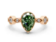 Vintage Station Engagement Ring Setting for Fancy Green Pear-Shaped Center with Accents and Prong Head in Rose Gold