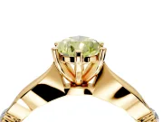 Solitaire Engagement Ring Setting for Fancy Yellow Pear-Shaped Center with Carved Leaf Shoulders and Prong Head in Yellow Gold