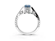 Cathedral Engagement Ring Setting for Fancy Blue Emerald Cut Center with Antique-Style Pave Band and Prong Head in Platinum