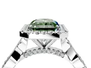 Halo Engagement Ring Setting for Fancy Green Radiant Cut Center with Twist Band and Prong Head in Sterling Silver