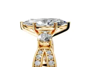 3 Stone Engagement Ring Setting for Marquise Center with Pave Twist Band and Prong Head in Yellow Gold